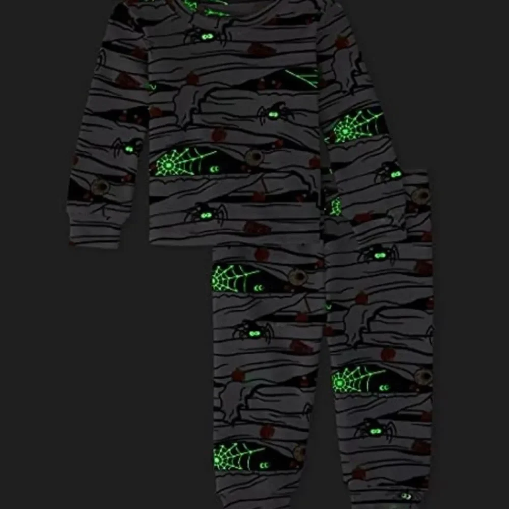 Halloween Pajamas Set Boys Long Sleeve 2-pc Glow Mummy Size 7 Preowned PJ Place
